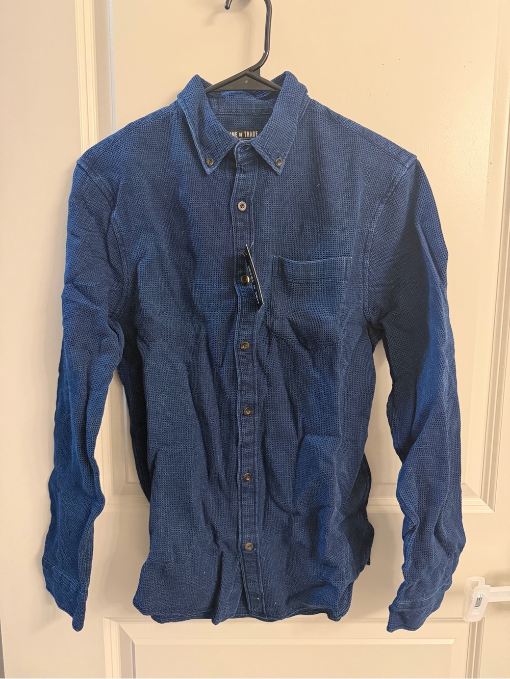Men's Casual Long-Sleeve Button-Down Shirt in Deep Blue